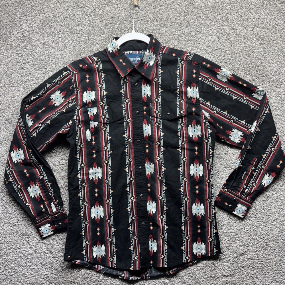 Vintage Wrangler Western Pearl Snap‎ Long Sleeve Shirt Aztec Navajo Women's XL